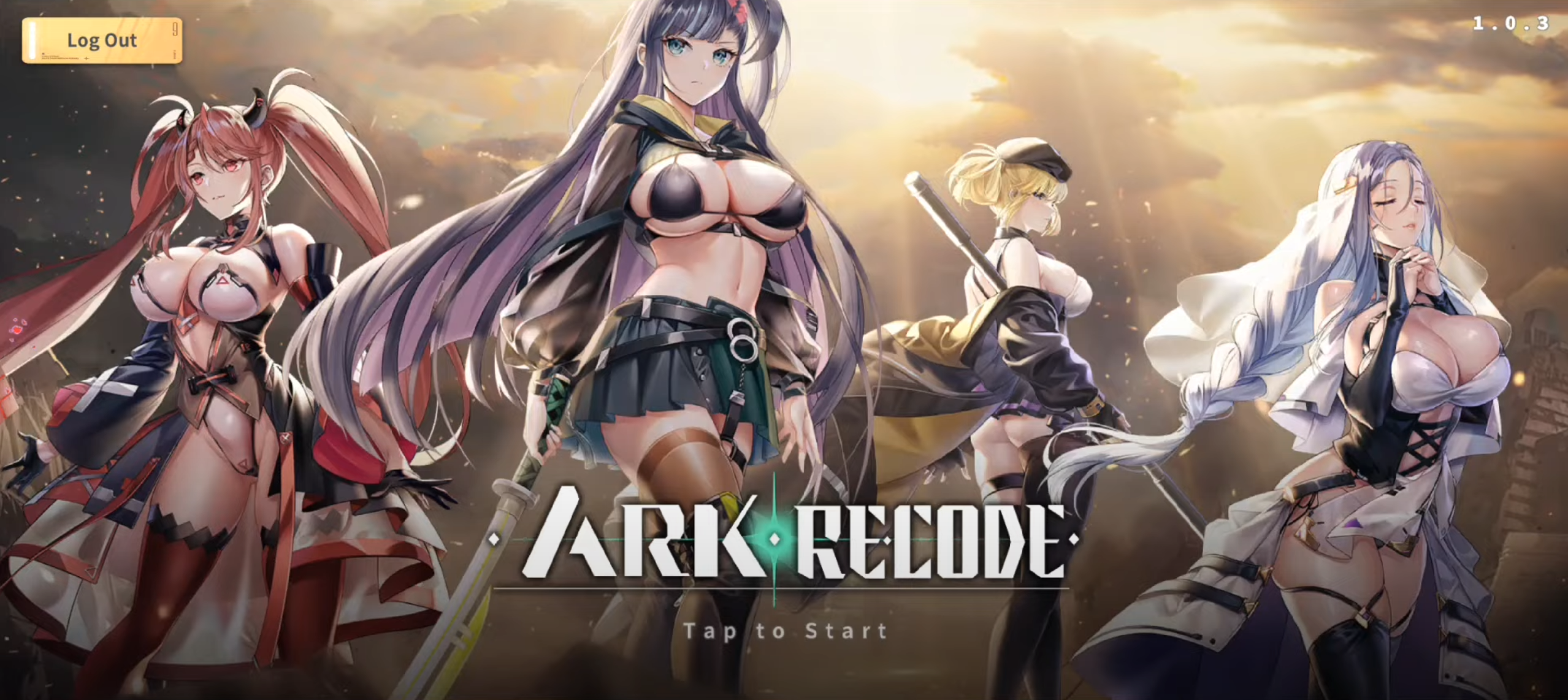 Ark Re:Code login screen: group of characters with title logo
