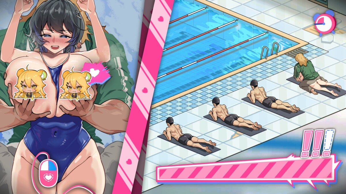 The poolside massage mini-game (censored with stickers)