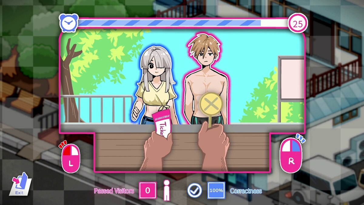 The ticket mini-game, deciding who gets in